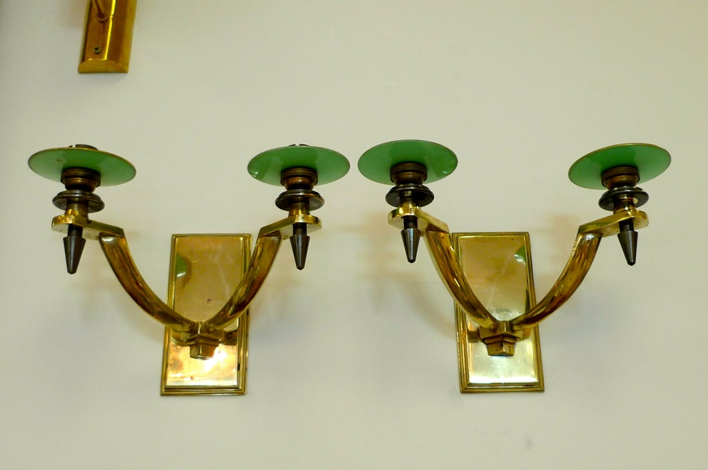 Pair of French Art Deco Bronze & Gunmetal Sconces For Sale 2