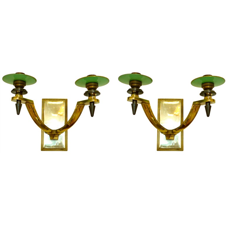 Pair of French Art Deco Bronze & Gunmetal Sconces For Sale