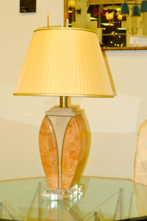 American Tessellated Stone and Brass Lamp on Lucite Base For Sale