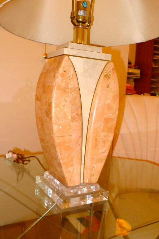 Late 20th Century Tessellated Stone and Brass Lamp on Lucite Base For Sale