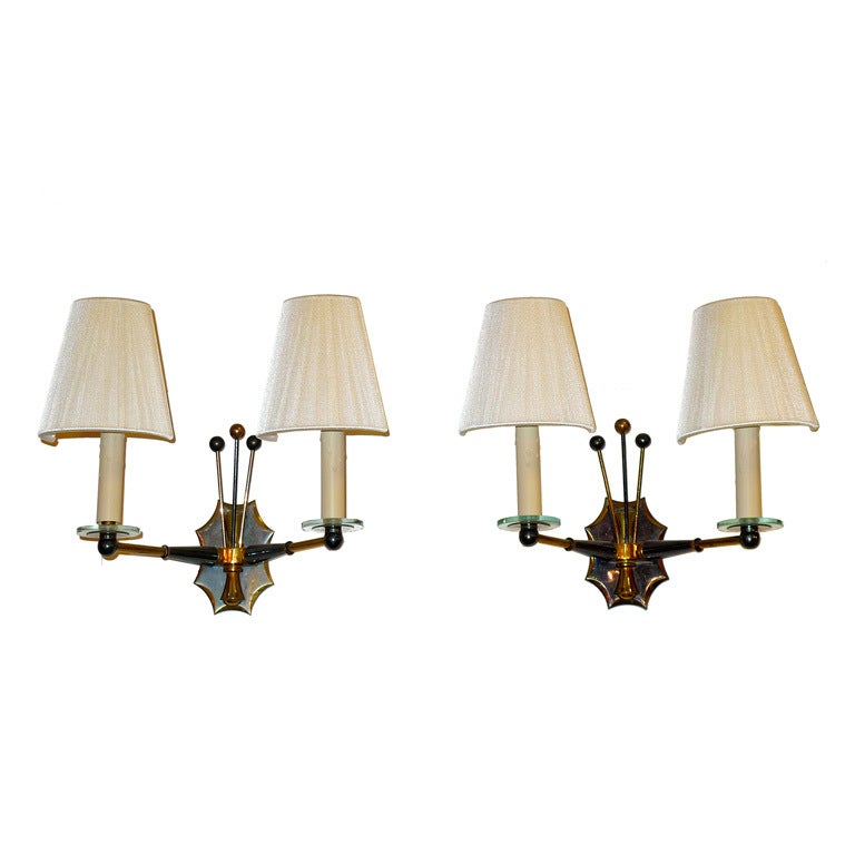 5 Pair of Gunmetal & Brass Sconces by Maison Jansen For Sale