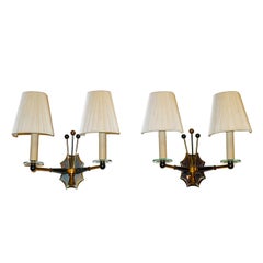 Antique 5 Pair of Gunmetal & Brass Sconces by Maison Jansen