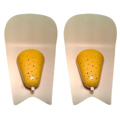 Vintage Pair of Enameled 
Perforated Metal Wall Sconce by Rene Mathieu