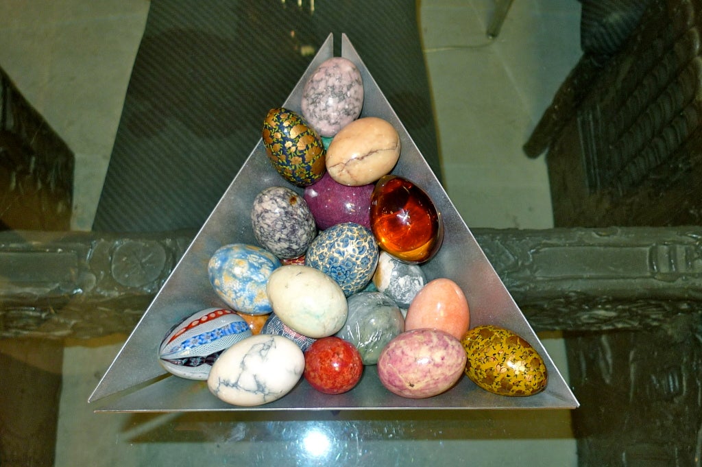 Down Art Metal Puzzle Bowl by Simon Maltby with Eggs For Sale