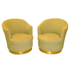 Pair of Karl Springer Barrel Back Swivel Lounge Chairs