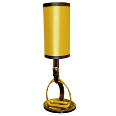 Retro Equestrian Stitched Leather & Brass Lamp by Longchamps