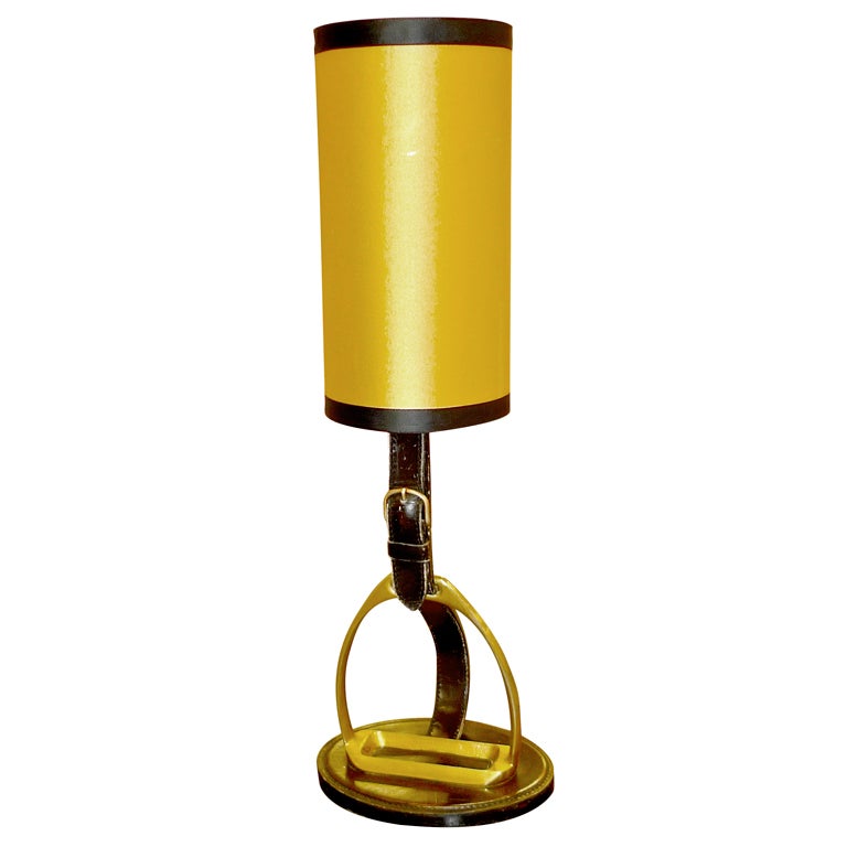 Equestrian Stitched Leather & Brass Lamp by Longchamps For Sale