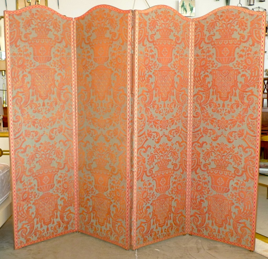 SATURDAY SALE Jan 2019

Vintage four panel double sided floor screen or room divider covered in entirely original and immaculate Fortuny 