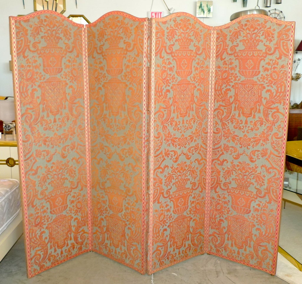 Mid-Century Modern Fortuny 'Carnavalet' Four Panel Double Sided Screen