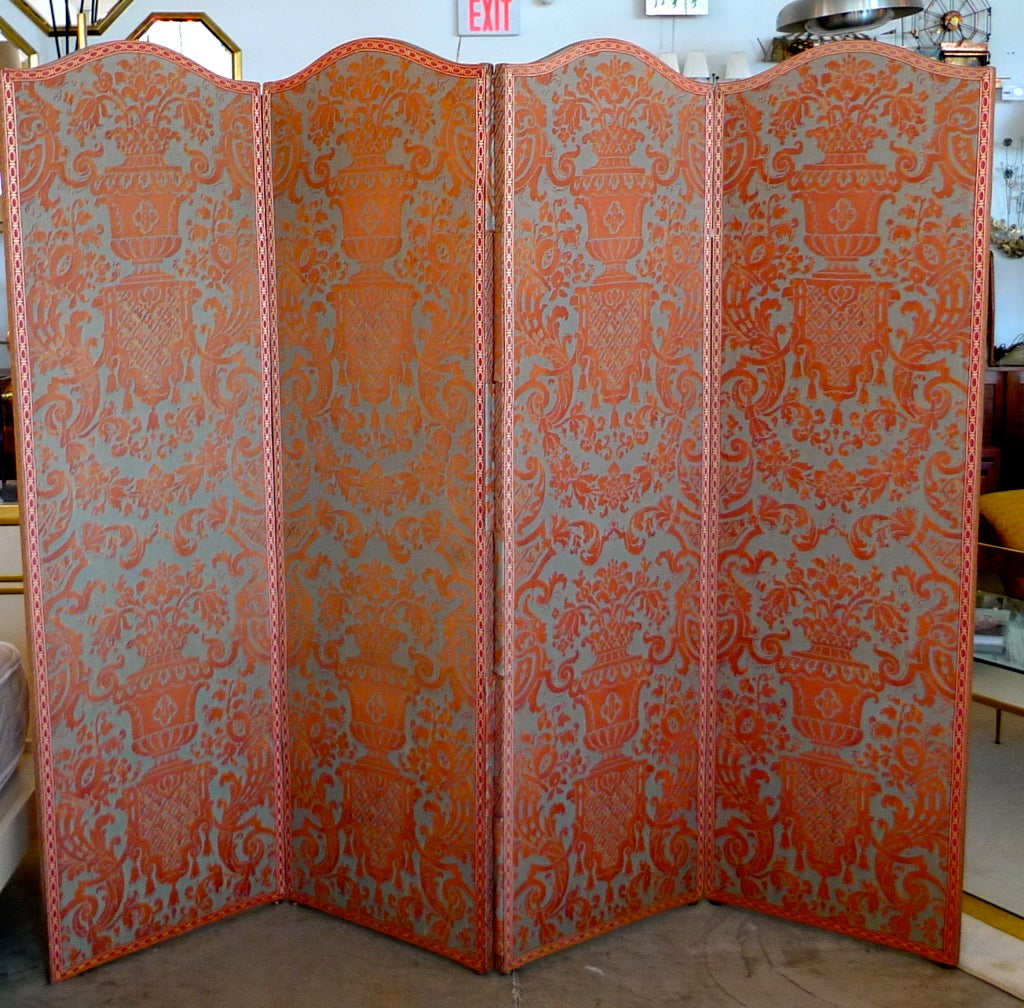 Italian Fortuny 'Carnavalet' Four Panel Double Sided Screen