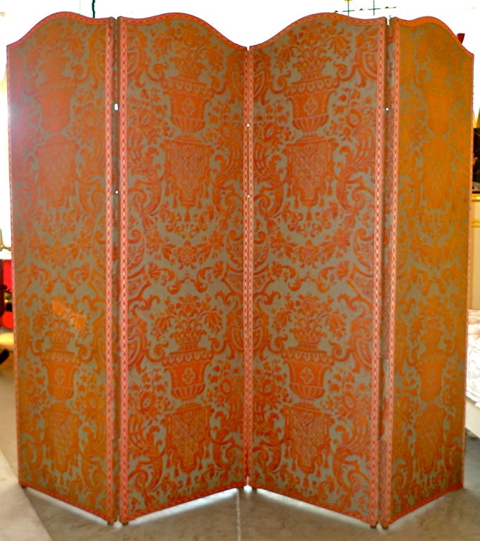 Fortuny 'Carnavalet' Four Panel Double Sided Screen In Excellent Condition In Hanover, MA