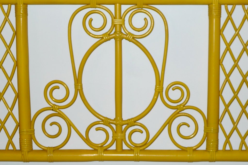 Mid-Century Modern Vintage Queen Yellow Rattan Headboard by Willow and Reed