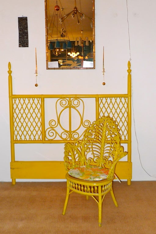 Vintage Queen Yellow Rattan Headboard by Willow and Reed In Good Condition In Hanover, MA