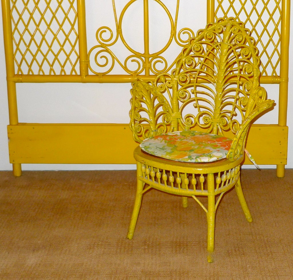 Mid-20th Century Vintage Queen Yellow Rattan Headboard by Willow and Reed