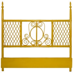 Vintage Queen Yellow Rattan Headboard by Willow and Reed
