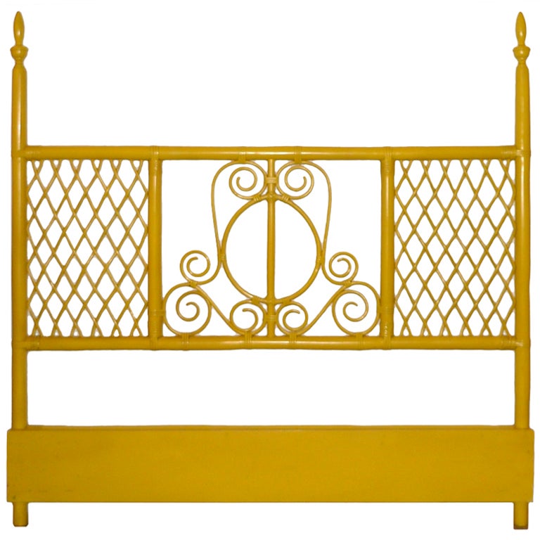 Vintage Queen Yellow Rattan Headboard by Willow and Reed