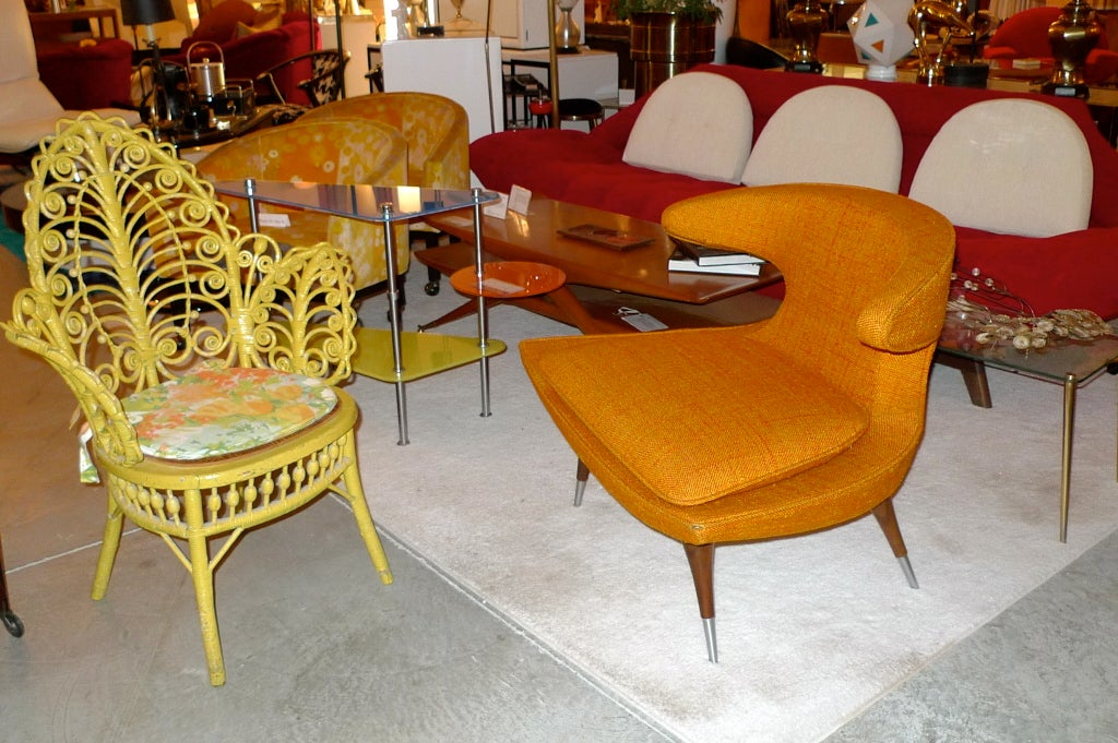Antique Yellow Painted Wicker Fiddelhead Chair 5