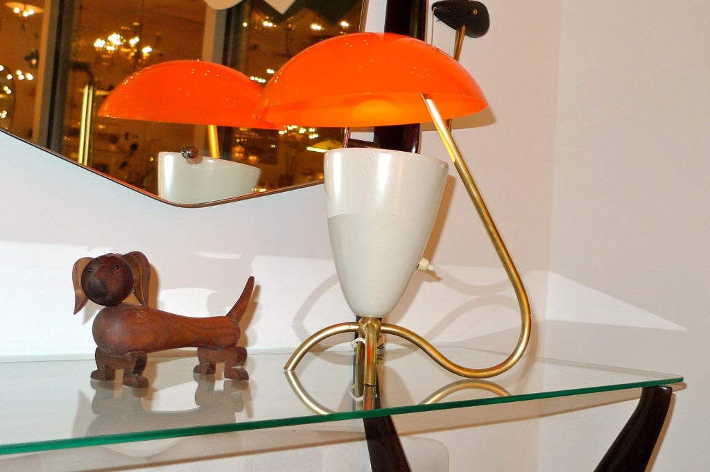 1950's Italian Orange Flowerpot Lamp In Excellent Condition For Sale In Hanover, MA