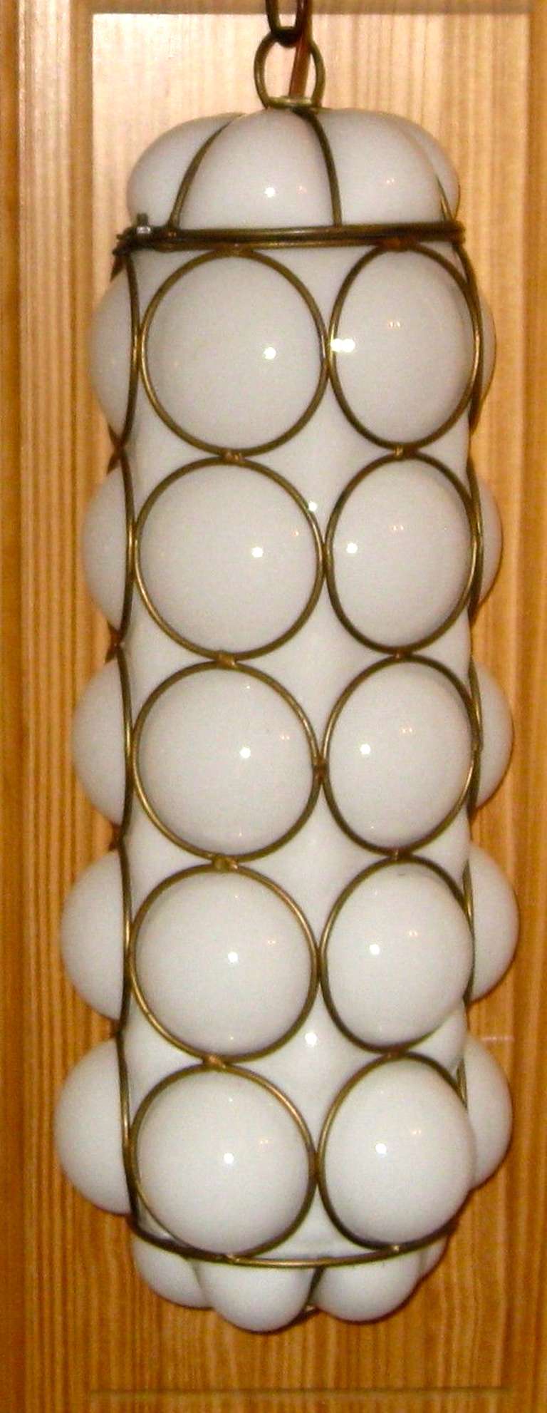 Mid-20th Century Elongated Murano Caged Bubble Glass Pendant