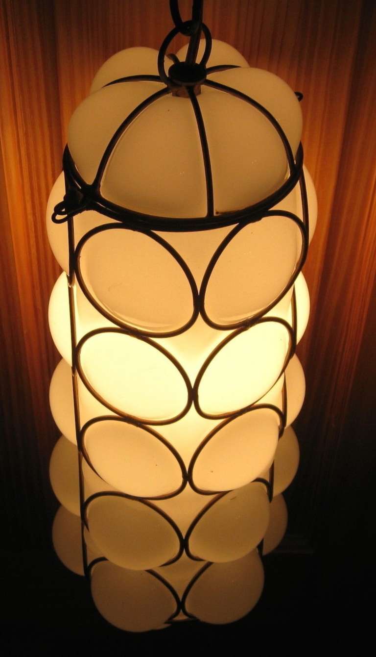 Elongated Murano Caged Bubble Glass Pendant 2