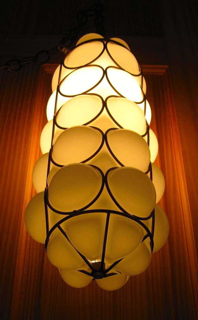Elongated Murano Caged Bubble Glass Pendant 3