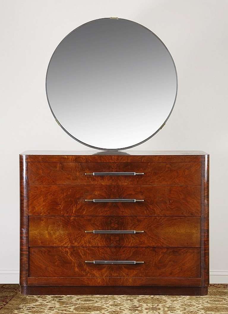 Brass American Art Deco Dresser with Streamline Mirror