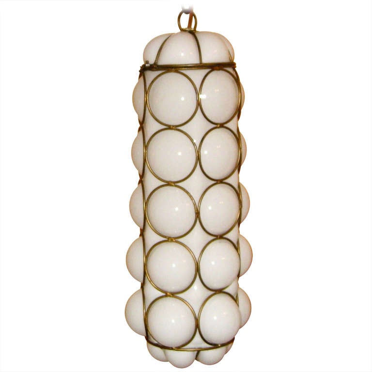 Elongated Murano Caged Bubble Glass Pendant