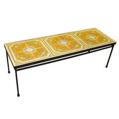 Vintage Ceramic Tile Topped Iron Frame Cocktail Table