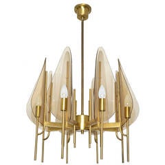 Cristal Arte Brass and Bent Glass Chandelier