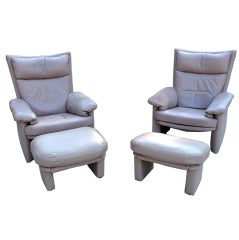 Pair of Leather Benz Adagio Recliners & Ottomans