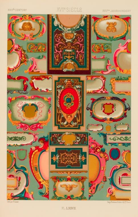 Trois assiettes encadrées de « L'ornement Polychrome » éditées par Racinet en vente 2