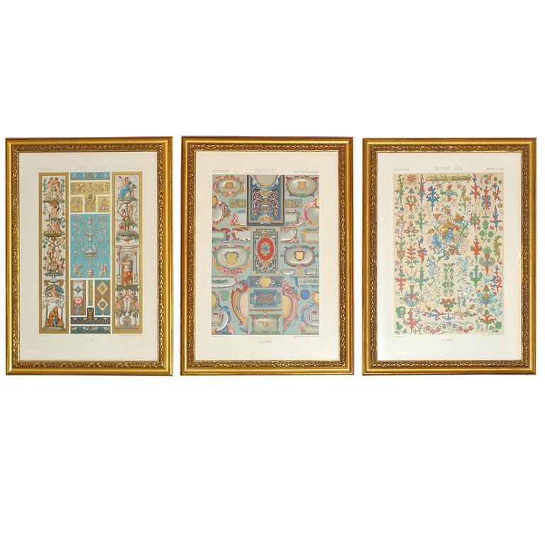 Tre tavole incorniciate da "L'ornement Polychrome" a cura di Racinet