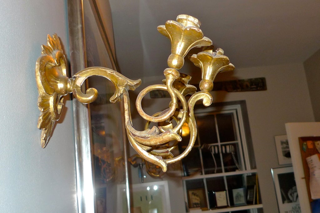 Metal Pair of Period Baroque Venetian Giltwood Sconces For Sale