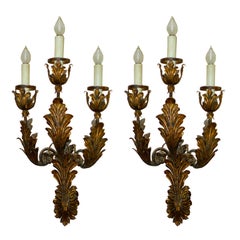 Palazzo Scale Italian Tole Sconces With Acanthus Leaves