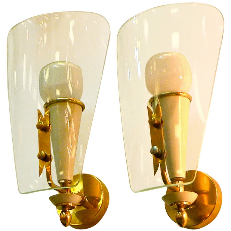 Pair of Petite Italian Bent Glass Sconces For Sale