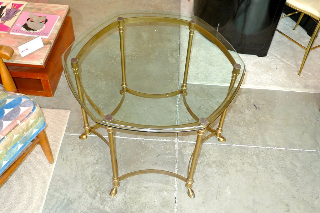 Italian LaBarge Brass Hexagonal Glass Top High Table with Cloven Feet
