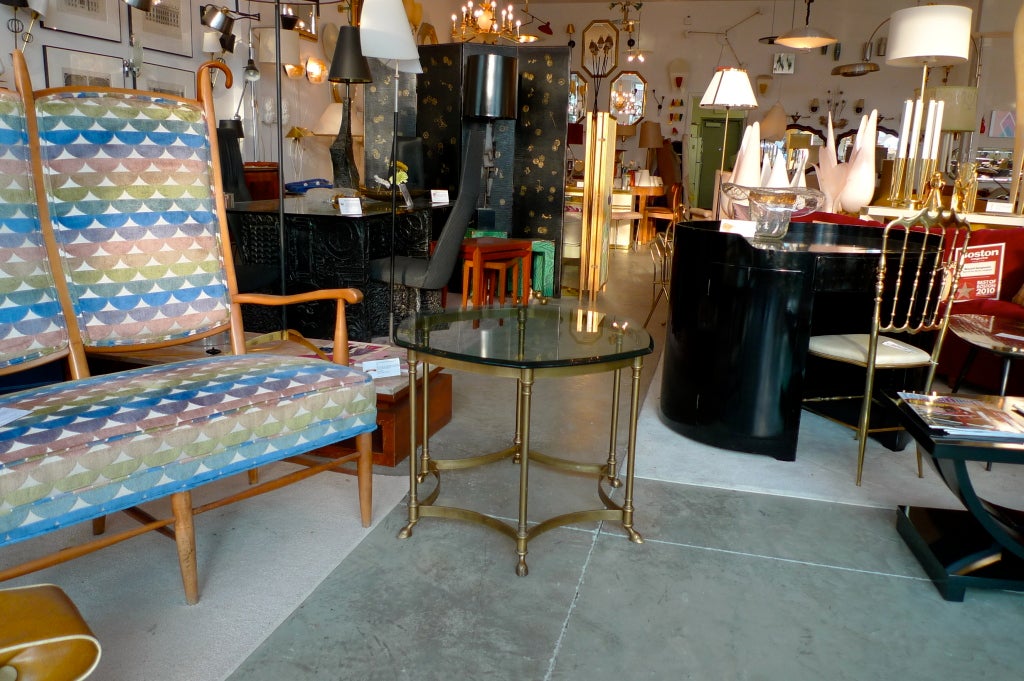 LaBarge Brass Hexagonal Glass Top High Table with Cloven Feet 1