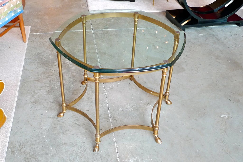 LaBarge Brass Hexagonal Glass Top High Table with Cloven Feet 2