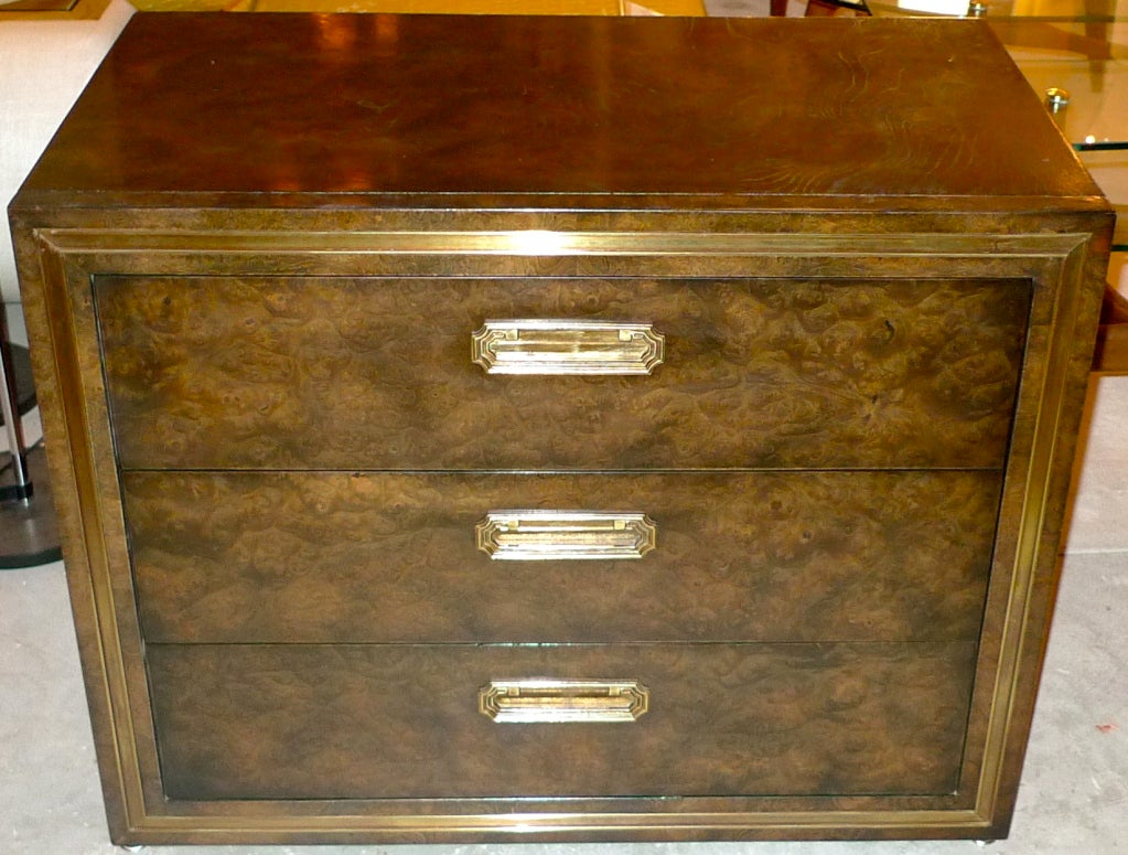 Pair of Mastercraft 3 Drawer Chests in Brass and Carpathian Elm 1
