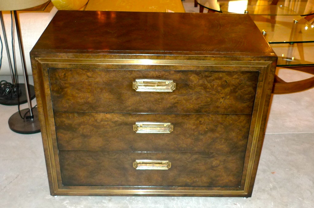 Pair of Mastercraft 3 Drawer Chests in Brass and Carpathian Elm 3
