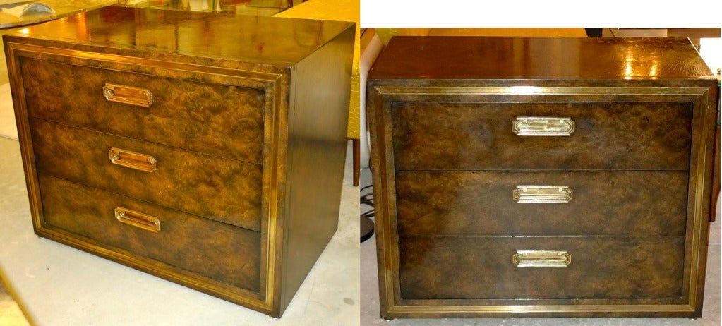 Pair of Mastercraft 3 Drawer Chests in Brass and Carpathian Elm 4