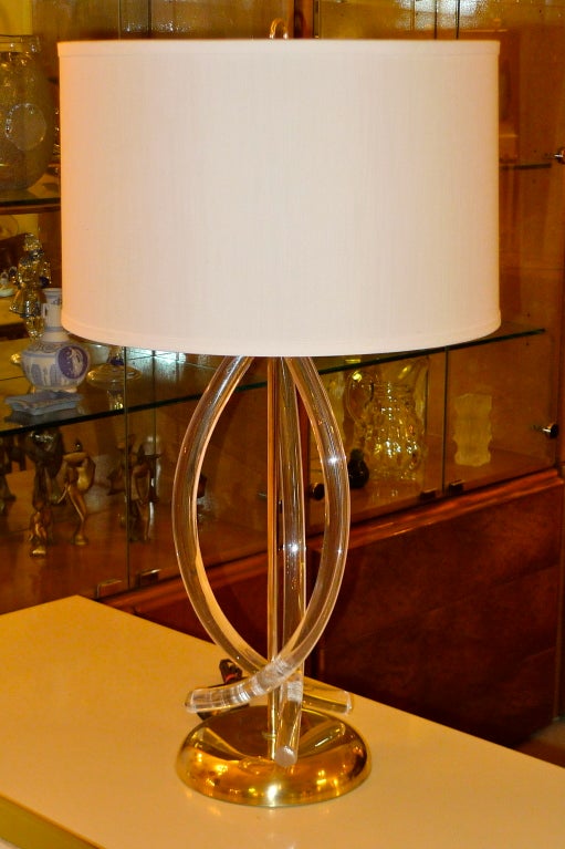 Tubular Lucite & Brass Table Lamp
