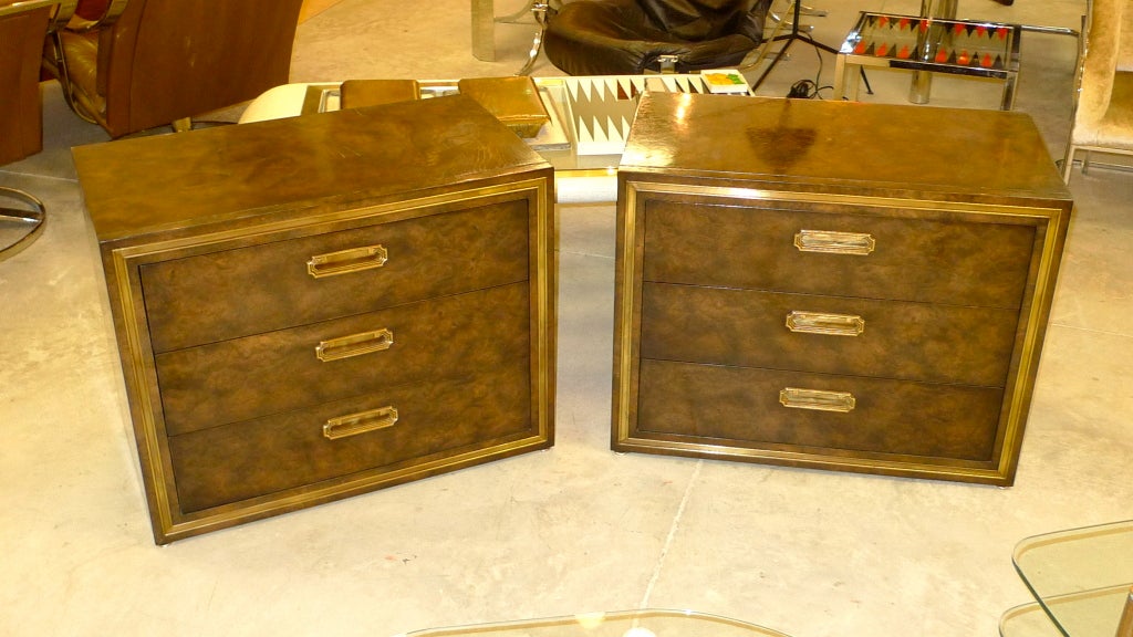Pair of Mastercraft 3 Drawer Chests in Brass and Carpathian Elm 5