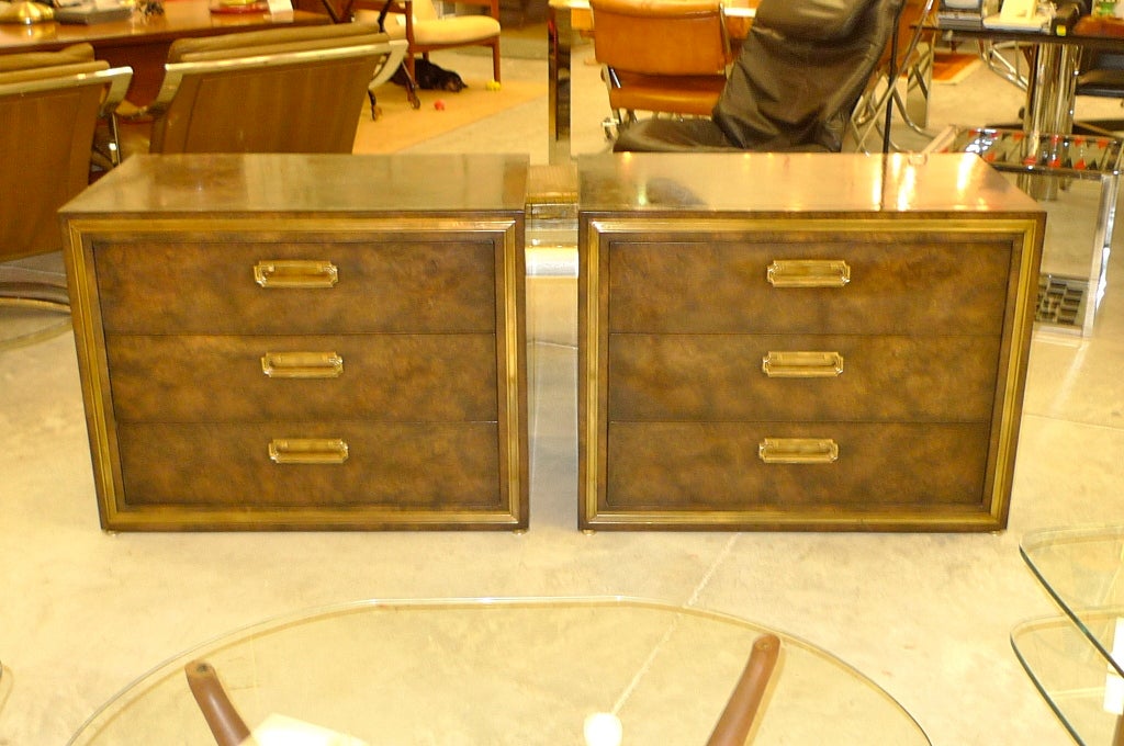Pair of Mastercraft 3 Drawer Chests in Brass and Carpathian Elm 6