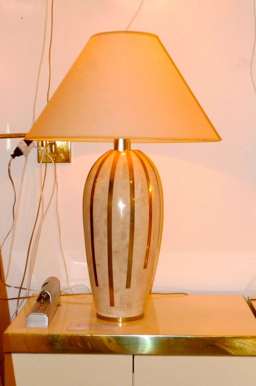 Tessellated Stone and Brass Lamp on Lucite Base For Sale 5