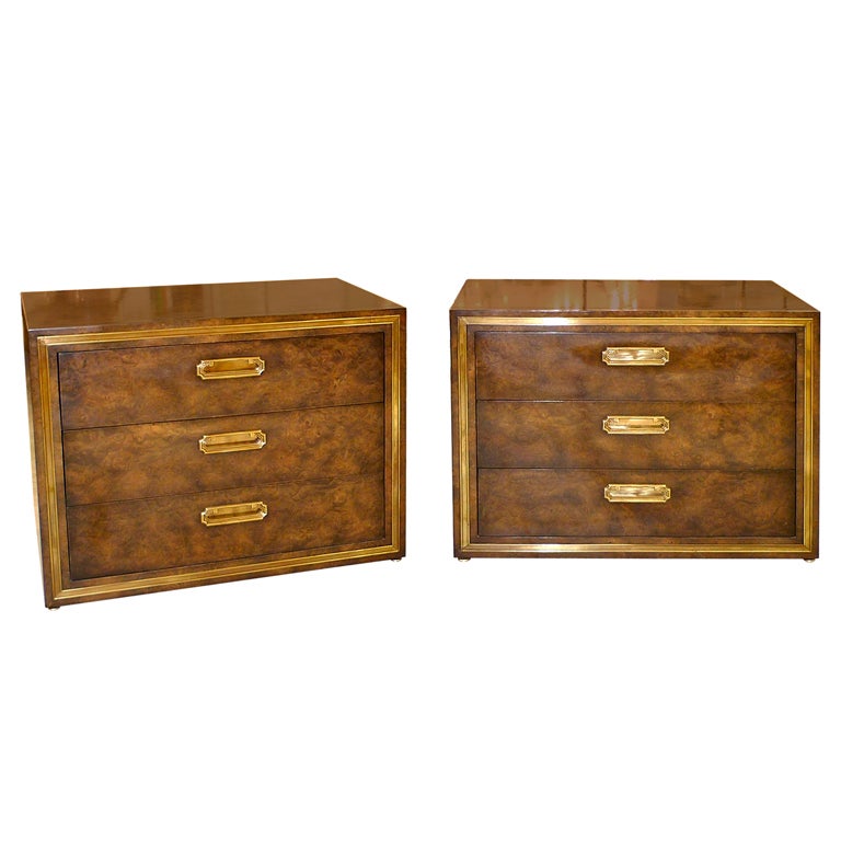 Pair of Mastercraft 3 Drawer Chests in Brass and Carpathian Elm