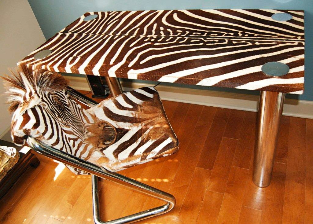 Karl Springer Style Chrome And Zebra Hide Desk With Chair For Sale At 