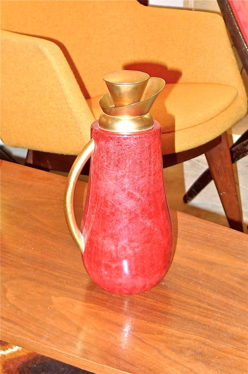 Aldo Tura Tomato Red Lacquered Goatskin Carafe 2