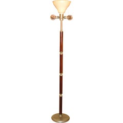 1940's Italian Floor Lamp with Mahogany & Satin Nickel on Brass