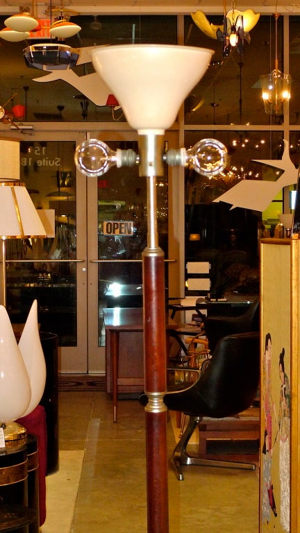 1940's Italian Floor Lamp with Mahogany & Satin Nickel on Brass For Sale 2